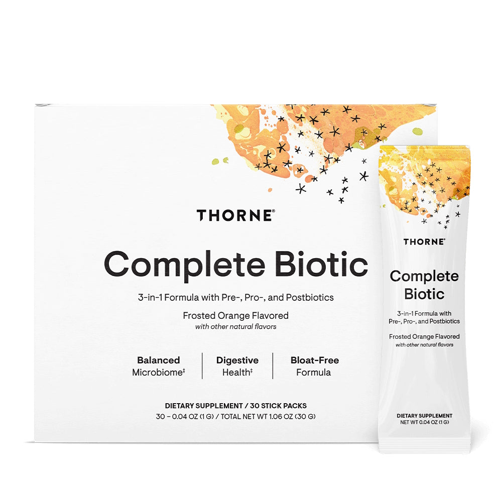 Complete Biotic by Thorne. 30 Stick Packs. 3-in-1 Pre-, Pro-, Post-Biotics.