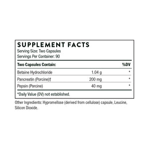 Multi Enzyme (formerly B.P.P.) by Thorne Research Betaine, Pancreatin, Pepsin. 180 Veggie Caps
