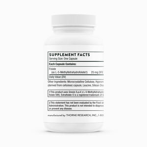 5-MTHF 15mg by Thorne Supplement Facts Label