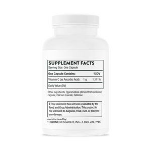 Ascorbic Acid One Gram by Thorne. For Skin, Immune, Wound Healing 60 Caps. Vit. C.