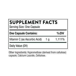 Ascorbic Acid One Gram by Thorne. For Skin, Immune, Wound Healing 60 Caps. Vit. C.