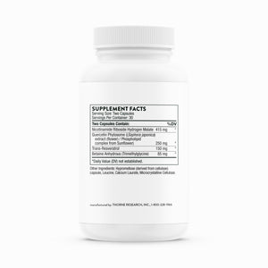 ResveraCel by Thorne. Nicotinamide Riboside with Resveratrol and other CoFactors. 60 Capsules. New Formulation