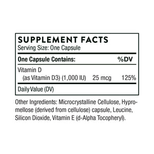 D-1,000 Vitamin D3 by Thorne Research. 90 caps. Low Dose.