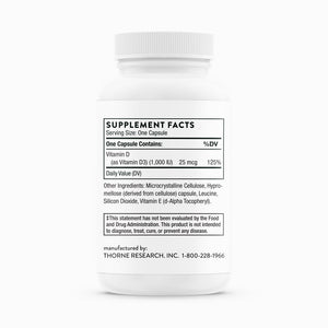 D-1,000 Vitamin D3 by Thorne Research. 90 caps. Low Dose.