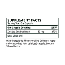 Zinc Picolinate 180's by Thorne Research 30mg Supplement Facts