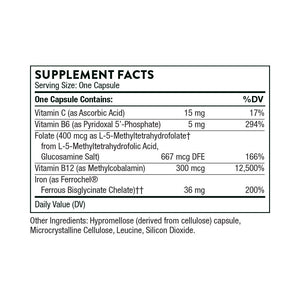 Ferrasorb by Thorne. 60 Veg Caps. Iron, Folate (5-MTHF), B6, B12, Vitamin C.