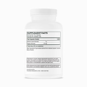 Betaine HCL & Pepsin by Thorne. 450 Veggie Caps. Helps Occasional Indigestion