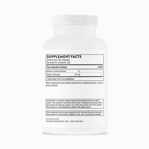 Betaine HCL & Pepsin by Thorne. 450 Veggie Caps. Helps Occasional Indigestion