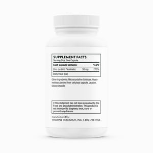 Zinc Picolinate 30mg by Thorne Research. 60 Caps Back Label
